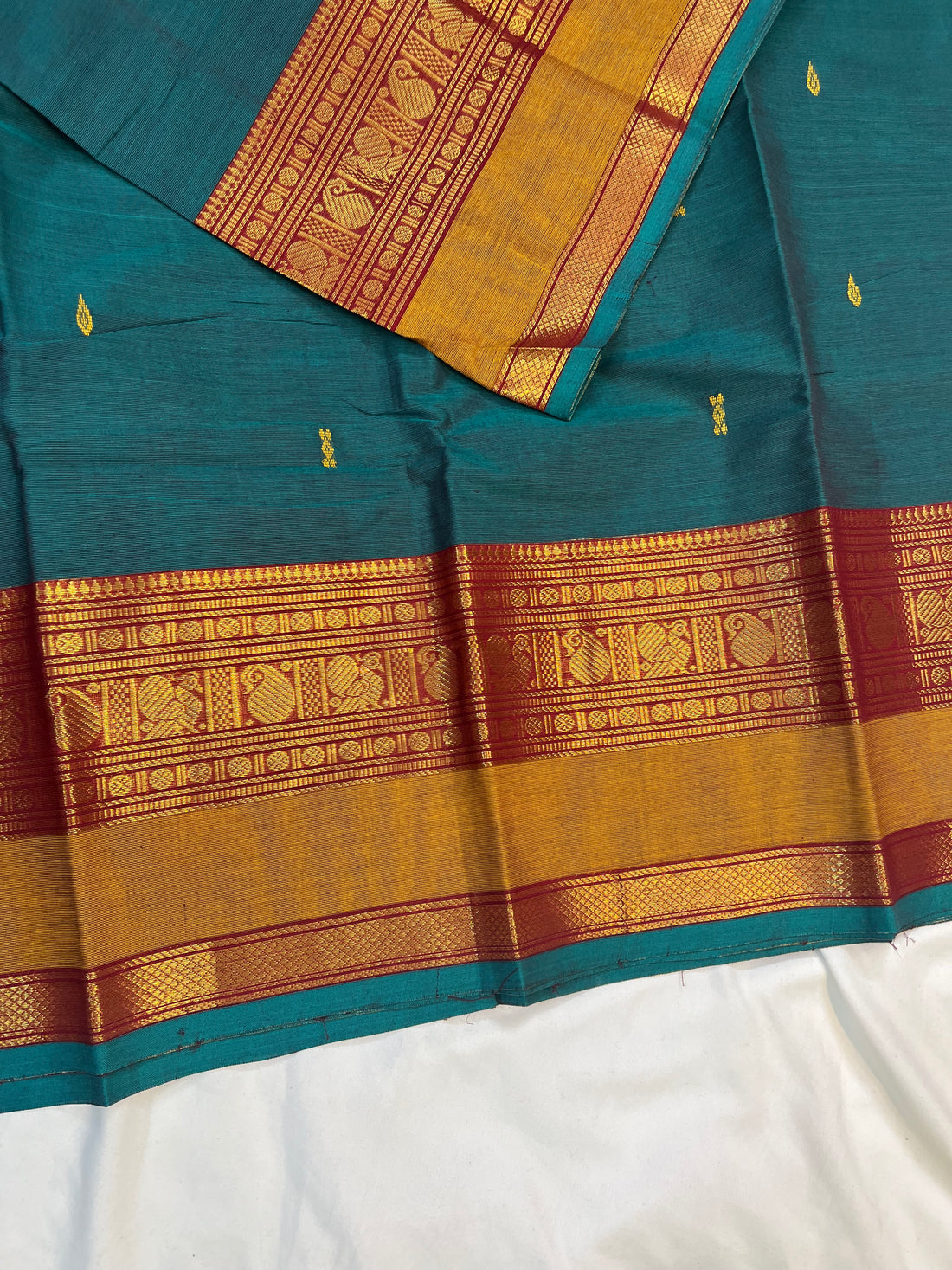 Chettinad cotton saree-blue-yellow-butta