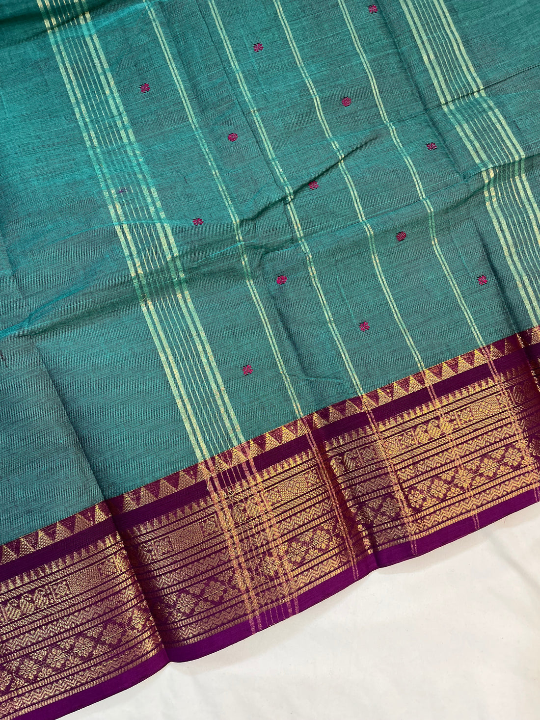 Chettinad cotton saree - teal blue & pink-butta