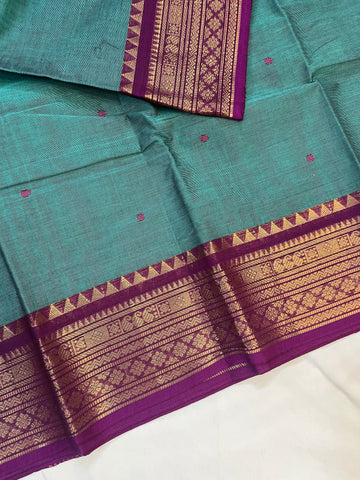 Chettinad cotton saree - teal blue & pink-butta