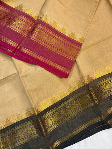 Chettinad Cotton saree - sandal g&j -plain
