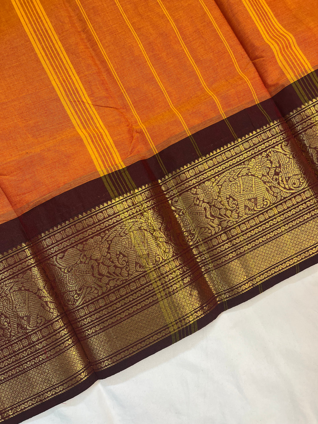 Chettinad cotton saree - orange & maroon-plain