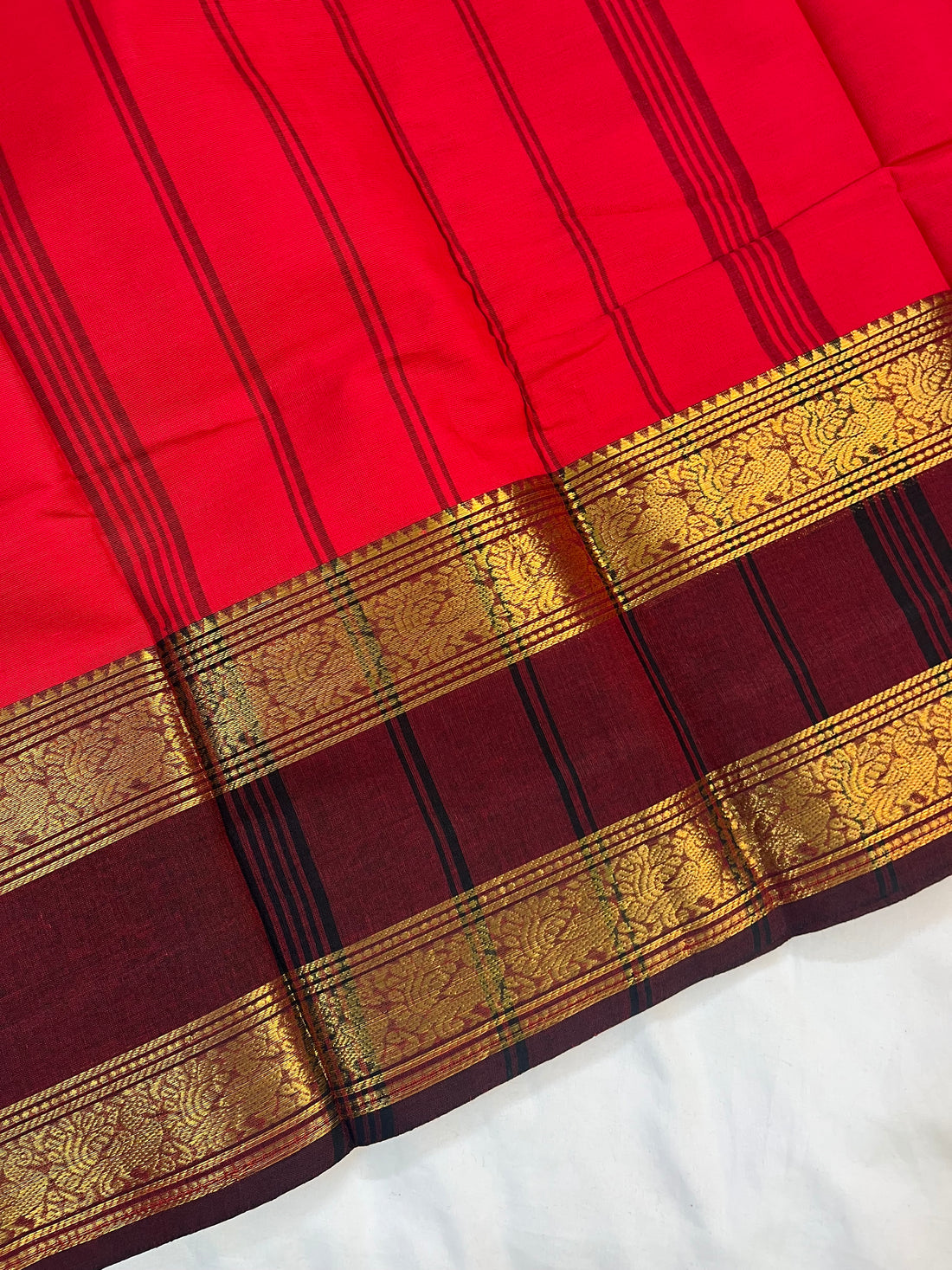 Chettinad cotton saree - red & maroon- plain