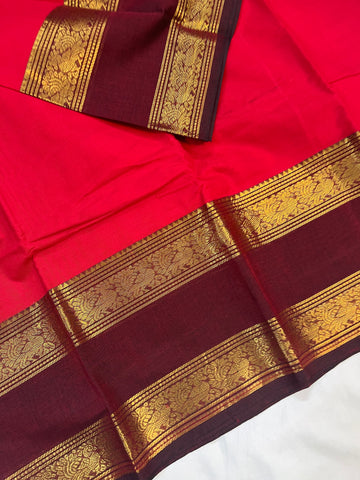 Chettinad cotton saree - red & maroon- plain