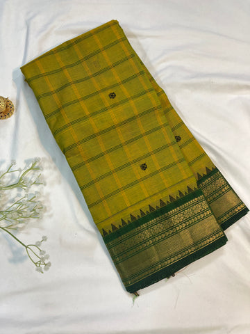 Chettinad cotton saree-green-check butta