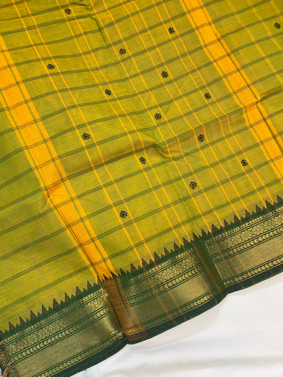 Chettinad cotton saree-green-check butta