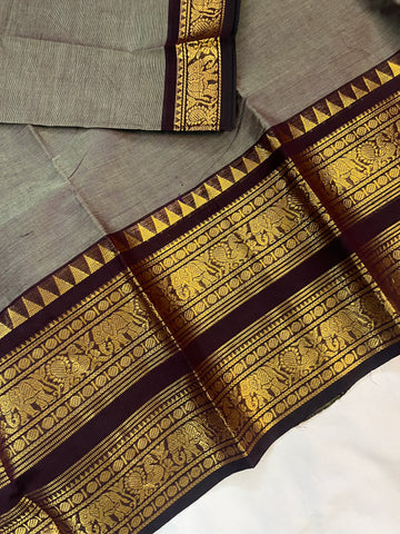 Chettinad cotton saree- ash & black -plain