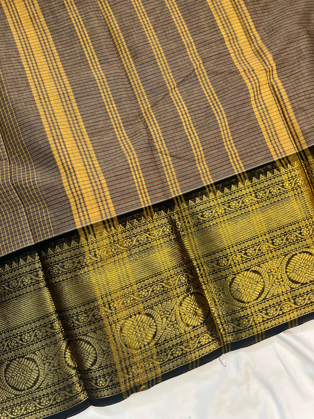 Chettinad cotton saree-ash & black- checks