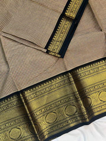 Chettinad cotton saree-ash & black- checks
