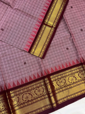 Chettinad cotton saree-pink-brown-check butta