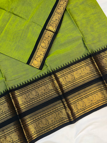 Chettinad cotton saree - green & black- plain