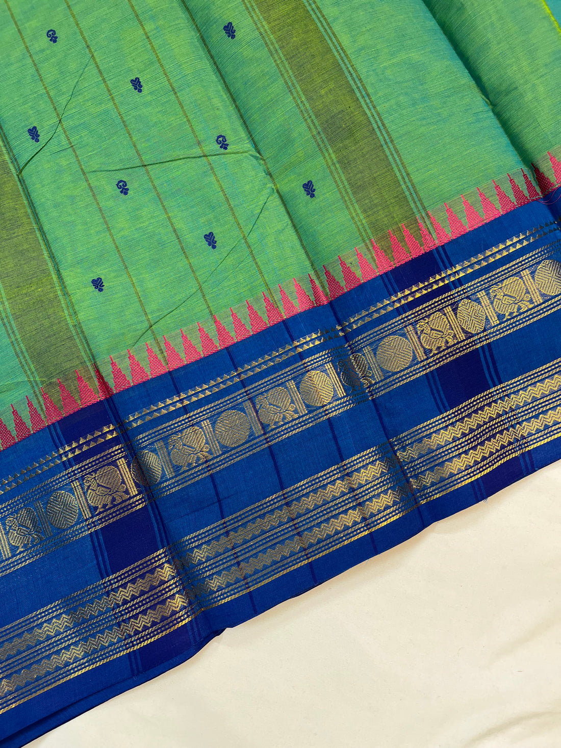Chettinad cotton saree - pastel green and blue