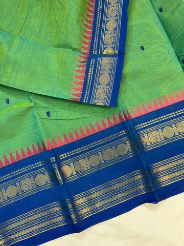 Chettinad cotton saree - pastel green and blue