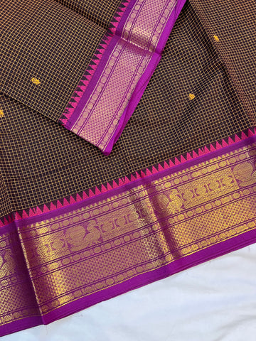 Chettinad cotton saree - Black and purple - Checks butta