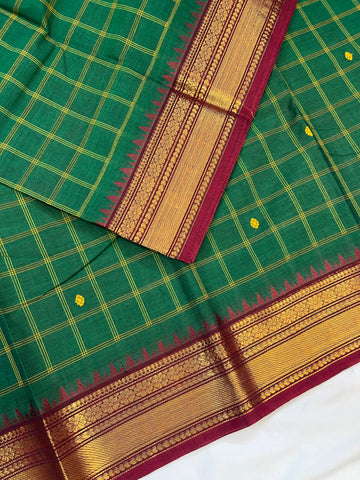 Chettinad cotton saree - Green and maroon - Checks butta