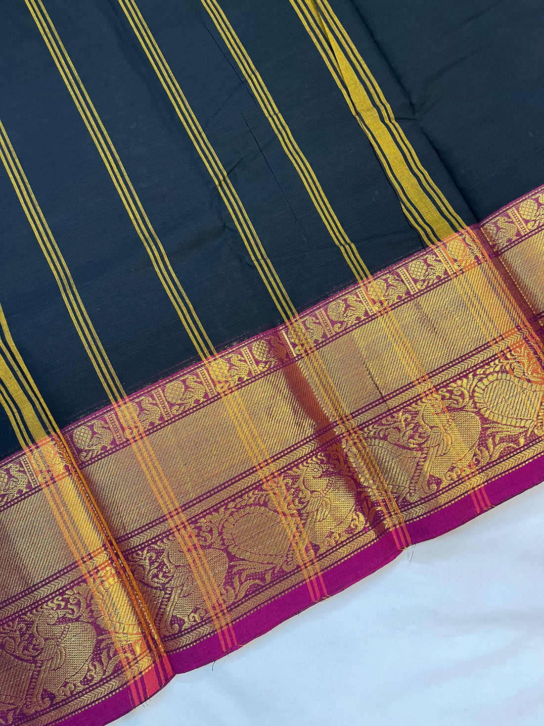Chettinad cotton saree - black &pink -plain