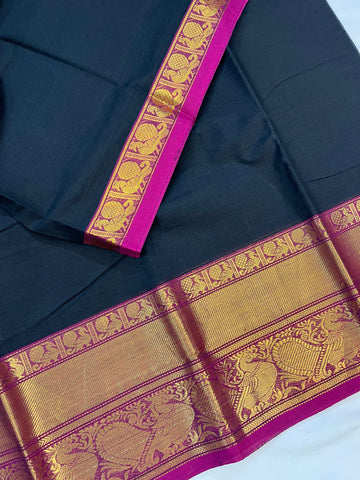 Chettinad cotton saree - black &pink -plain