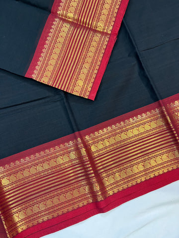Chettinad cotton saree - Black and Red - plain