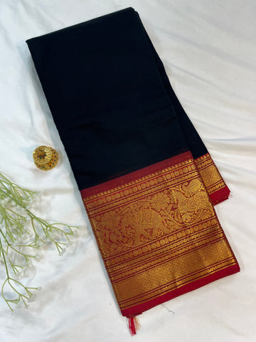 Chettinad cotton saree - Black and Red - plain