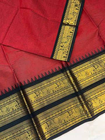Chettinad cotton saree - maroon and Black - Plain