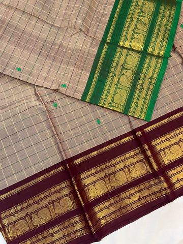 Chettinad cotton saree - onion pink g&j - checks butta