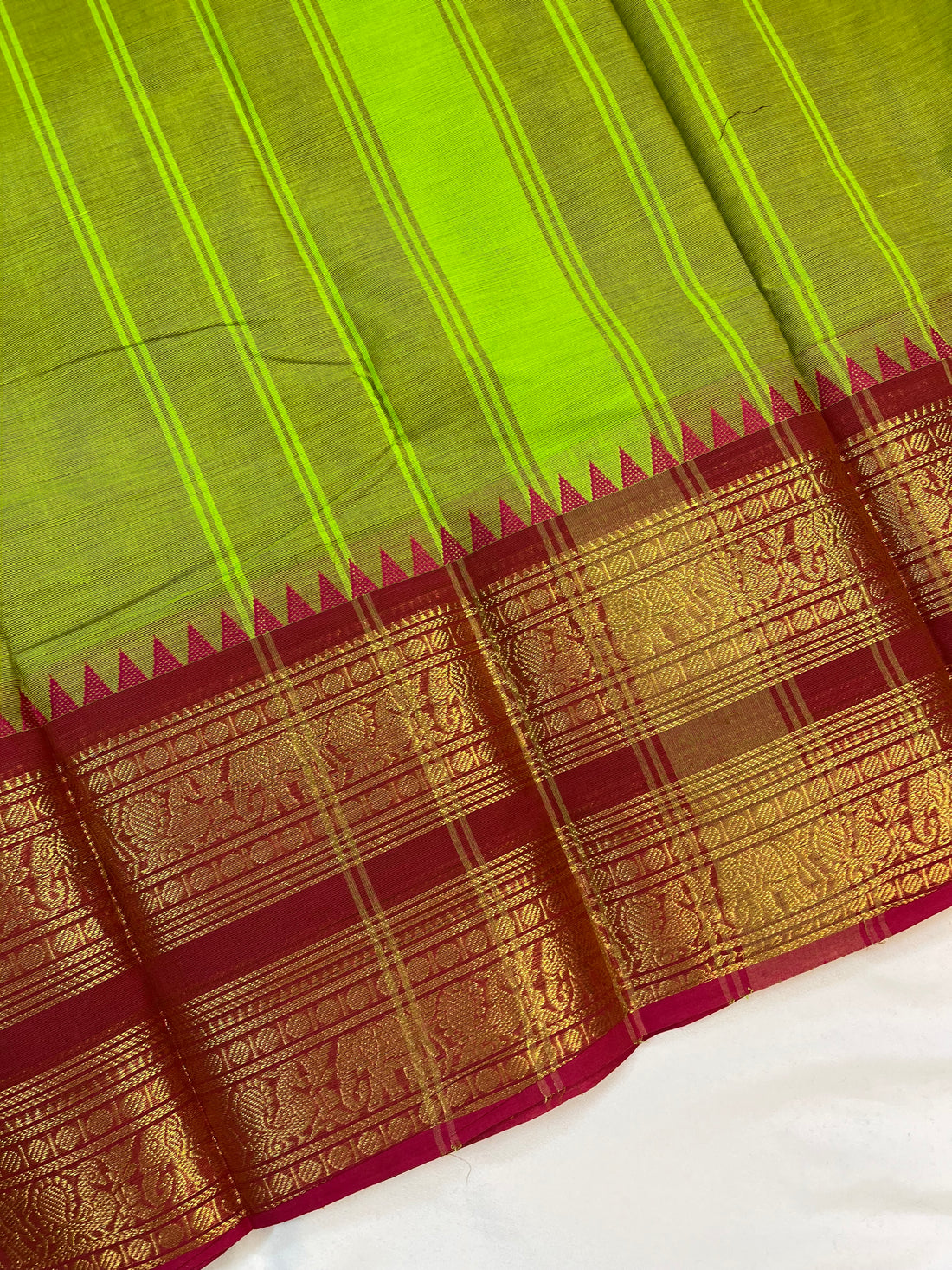 Chettinad cotton saree - green and pink - plain
