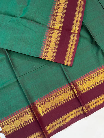 Chettinad cotton saree - Green and maroon - Plain