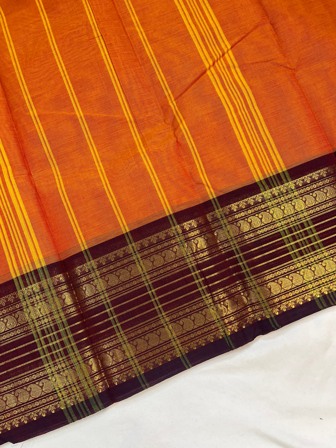 Chettinad cotton saree - orange and maroon - plain