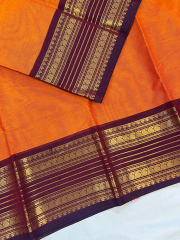 Chettinad cotton saree - orange and maroon - plain