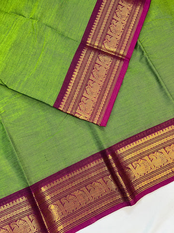Chettinad cotton saree-green-pink-plain