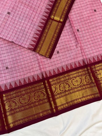 Chettinad cotton saree-pink-brown-check butta