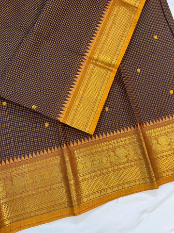 Chettinad cotton saree-brown-yellow-check butta