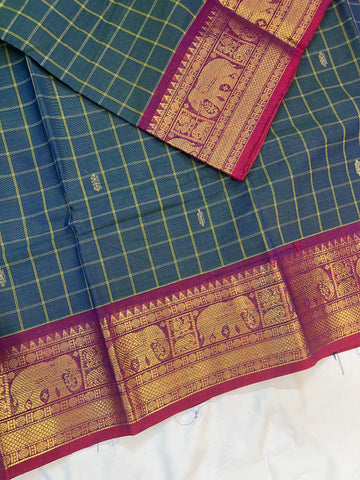 Chettinad cotton saree -pastel blue-checks butta