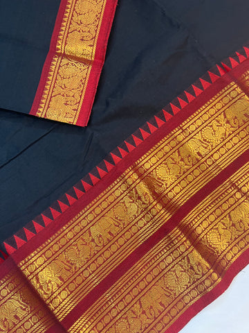 Chettinad cotton saree-black-red-plain