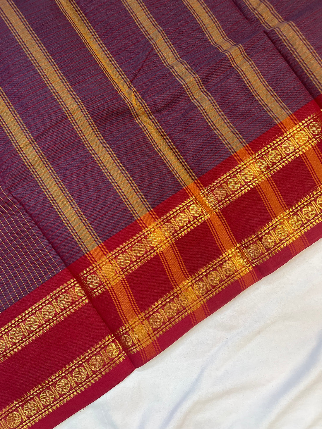 Chettinad Chettinad saree - peas tel - purple- checks