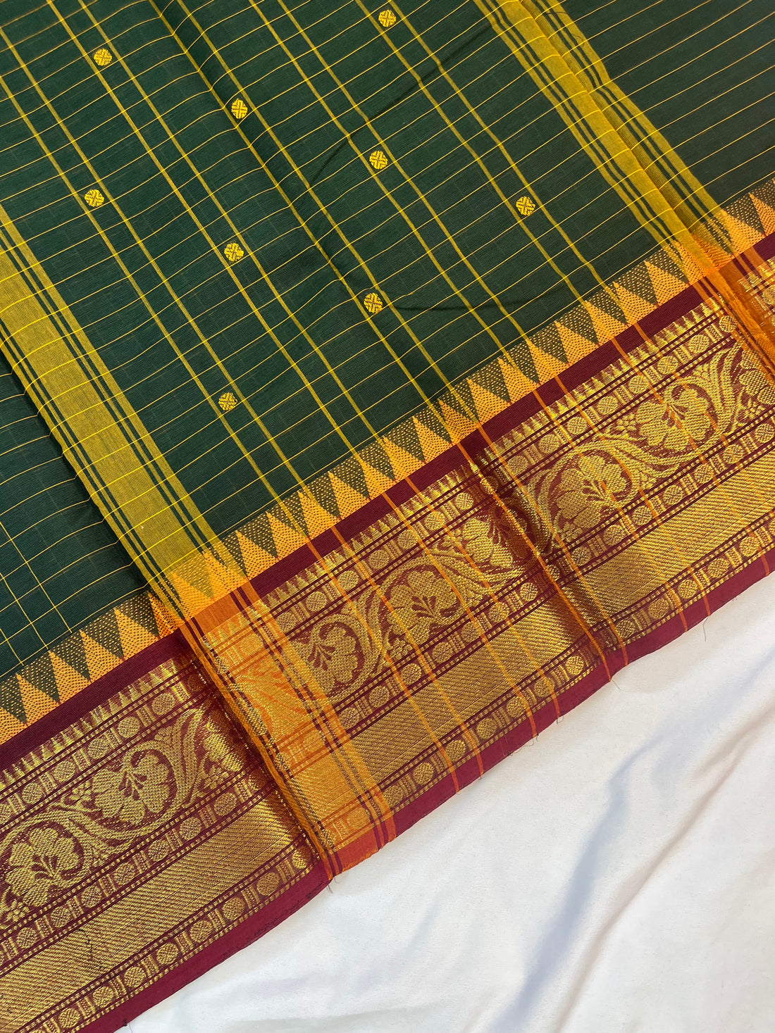 Chettinad cotton saree-green-brown-check butta
