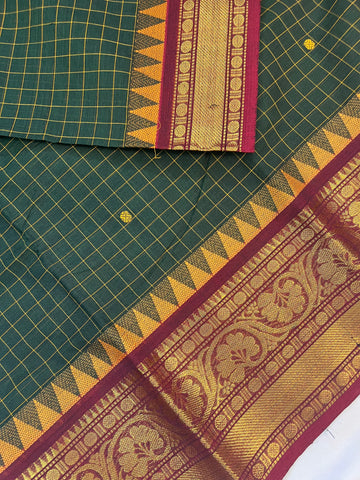 Chettinad cotton saree-green-brown-check butta