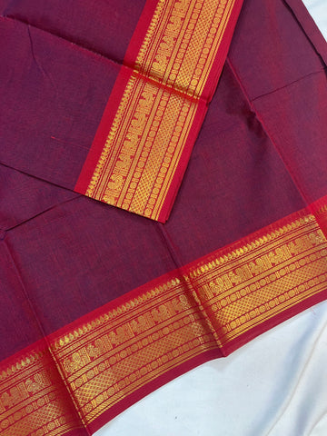 Chettinad cotton saree-red-plain