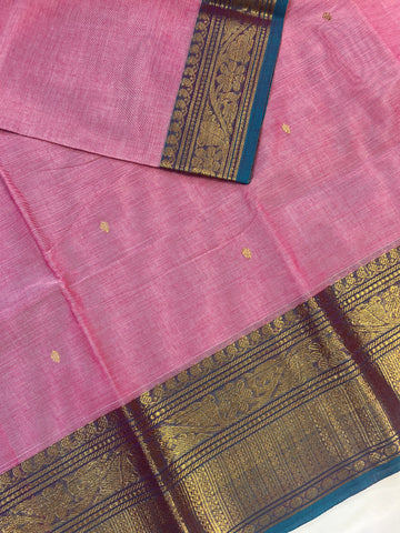 Chettinad cotton saree-pink-blue-butta