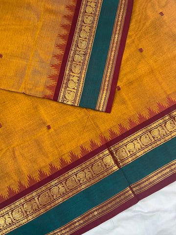 Chettinad cotton saree-marron-brown-butta