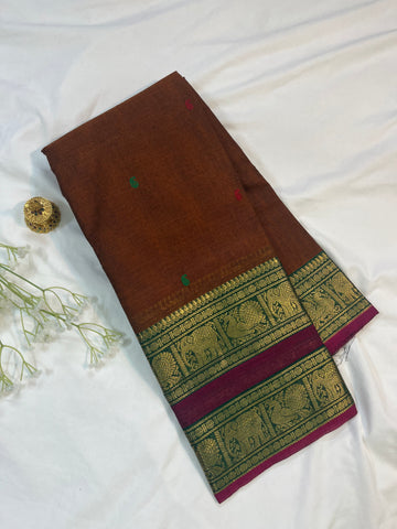 Chettinad cotton brown & green butta
