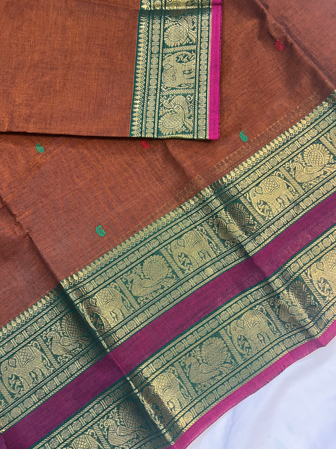 Chettinad cotton brown & green butta