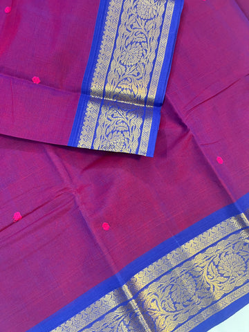 Chettinad cotton saree-purple-blue-butta
