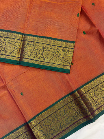 Chettinad cotton saree - peach&green-butta