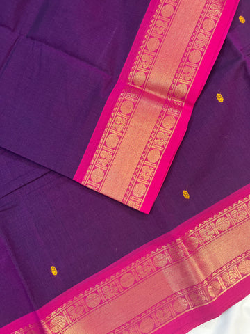 Chettinad cotton saree-purple-pink-butta