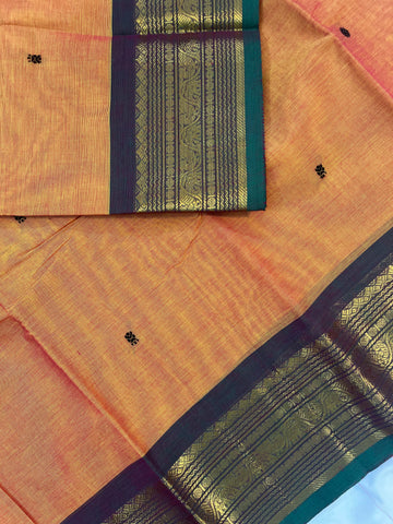 Chettinad cotton saree-orange-green-butta