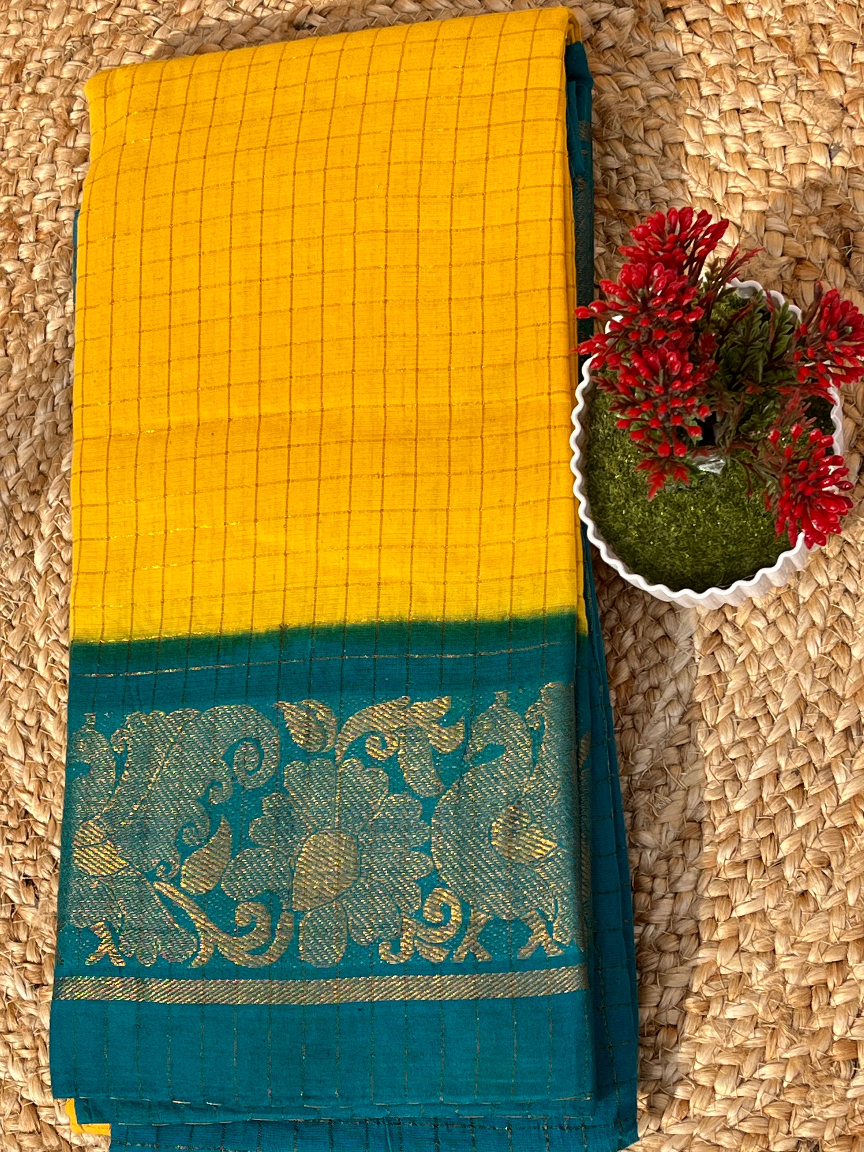 Sungudi yellow & teal blue