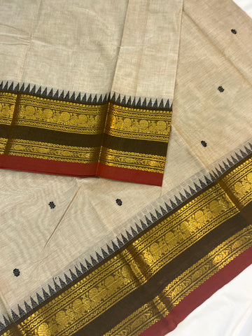 Chettinad cotton saree-offwhite-butta