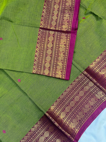 Chettinad cotton saree-green-pink-butta