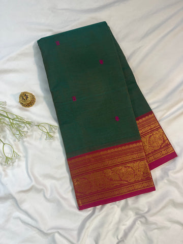 Chettinad cotton saree-green-pink-butta