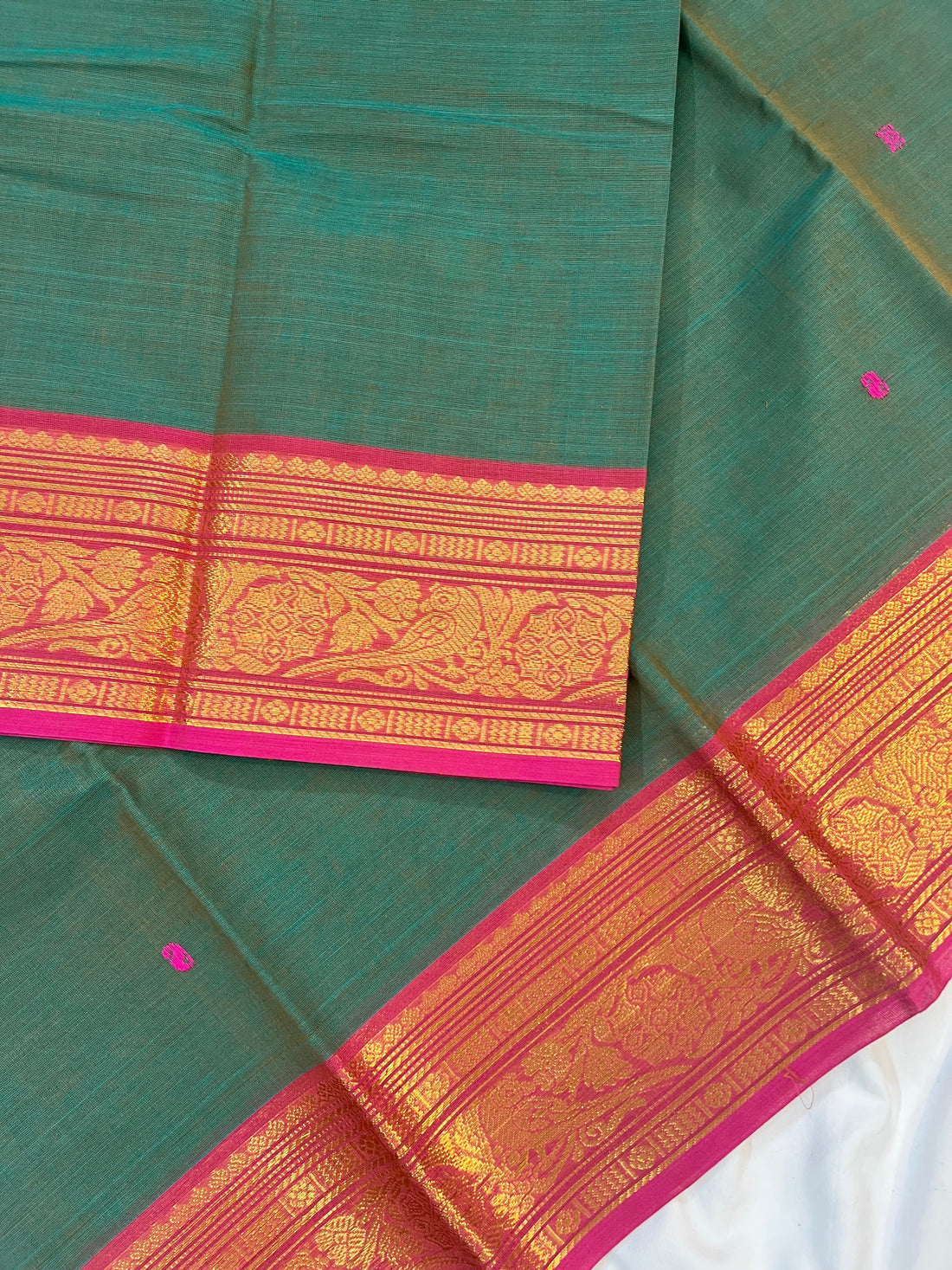 Chettinad cotton saree-green-pink-butta